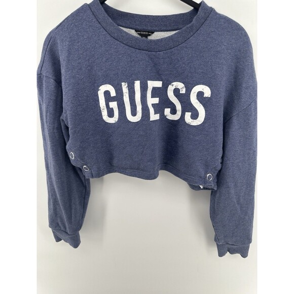Guess Cropped Pullover Boxy Sweater Blue size L - Picture 1 of 4